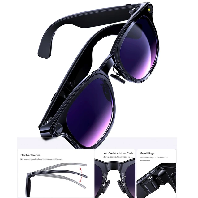 Alt view image 7 of 7 - AI Smart Glasses with Camera, 8MP HD Bluetooth Camera Glasses, 1080P Video Recording Sunglasses for Women Men, Real Time Translation, Voice Assistant, Open Earbuds for Travel, Work Vlog (3 lenses)
