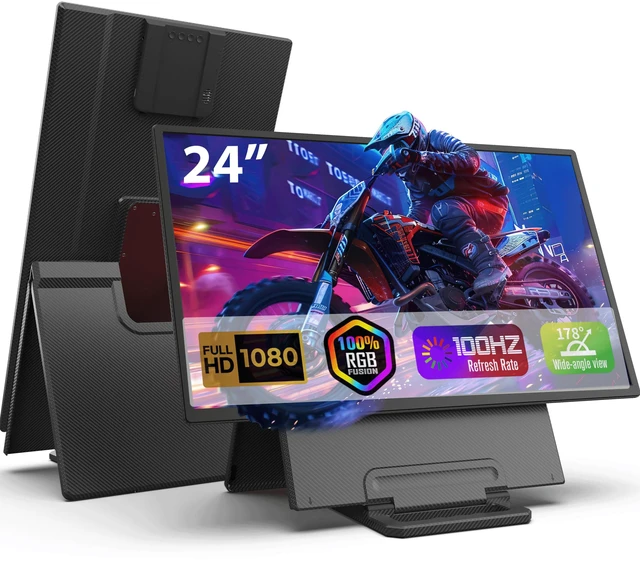 Main image of 24" Large Portable Monitor, 1080P FHD 100Hz IPS Monitor, Height-Adjustable & Rotatable Screen(Horizontal/Vertical), Built-in Speakers, Requires Wall Outlet, Travel Monitor for Laptop / MacBook / PC