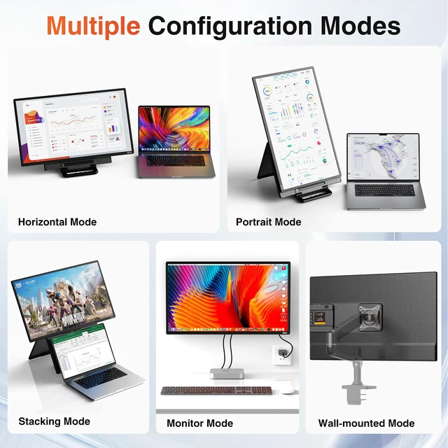 Alt view image 3 of 7 - 24" Large Portable Monitor, 1080P FHD 100Hz IPS Monitor, Height-Adjustable & Rotatable Screen(Horizontal/Vertical), Built-in Speakers, Requires Wall Outlet, Travel Monitor for Laptop / MacBook / PC