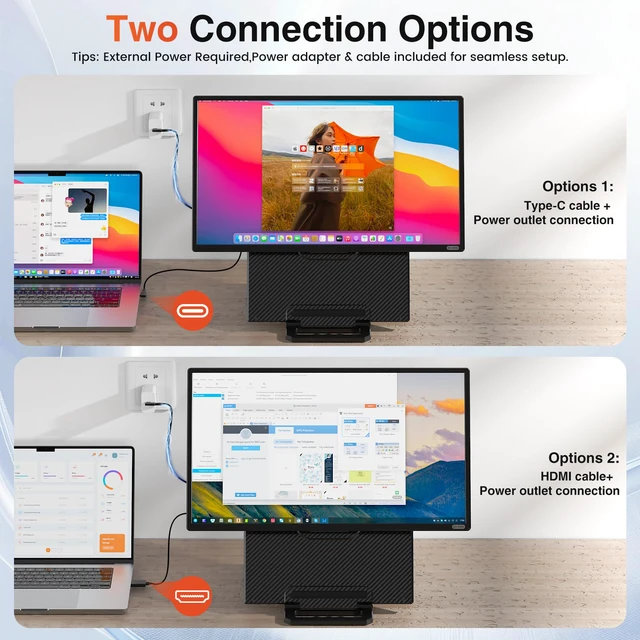 Alt view image 6 of 7 - 24" Large Portable Monitor, 1080P FHD 100Hz IPS Monitor, Height-Adjustable & Rotatable Screen(Horizontal/Vertical), Built-in Speakers, Requires Wall Outlet, Travel Monitor for Laptop / MacBook / PC