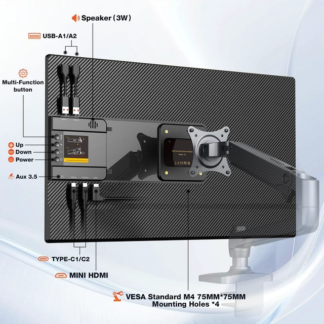 Alt view image 7 of 7 - 24" Large Portable Monitor, 1080P FHD 100Hz IPS Monitor, Height-Adjustable & Rotatable Screen(Horizontal/Vertical), Built-in Speakers, Requires Wall Outlet, Travel Monitor for Laptop / MacBook / PC