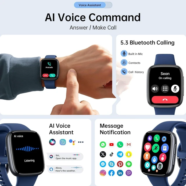 Alt view image 3 of 7 - Smart Watches for Men Women, 1.85" HD AMOLED Smart Watchfor iPhone & Android, 12-Day Battery, 3ATM Waterproof,Bluetooth Calls/Messages, Health Monitor, 120+ Sports ModesFitness Watch, 2 Bands