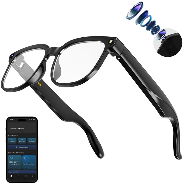 Main image of AI Smart Glasses with Camera,8MP Camera Glasses,1080P Anti-Shake Video Recording, Real Time Translation,AI Voice Assistant,Object Recognition,Bluetooth Sunglasses for Men Women(Transparent Lenses)