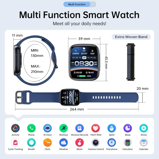 Alt view image 7 of 7 - Smart Watches for Men Women, 1.85" HD AMOLED Smart Watchfor iPhone & Android, 12-Day Battery, 3ATM Waterproof,Bluetooth Calls/Messages, Health Monitor, 120+ Sports ModesFitness Watch, 2 Bands
