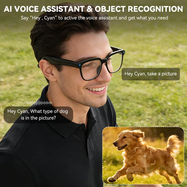 Alt view image 3 of 7 - AI Smart Glasses with Camera,8MP Camera Glasses,1080P Anti-Shake Video Recording, Real Time Translation,AI Voice Assistant,Object Recognition,Bluetooth Sunglasses for Men Women(Transparent Lenses)