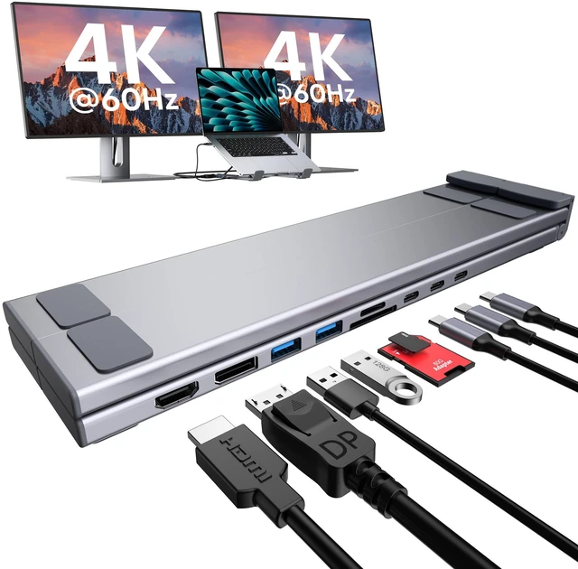 Main image of USB C Laptop Docking Station Stand Dual Monitor, Single 8K for Windows DP 1.4 or Dual 4K for Win and Mac, 9 in 1 USB C Hub with HDMI+DP, 2*USB 3.0, PD 100W, USB C 3.0, SD/TF, Universal Dock Station