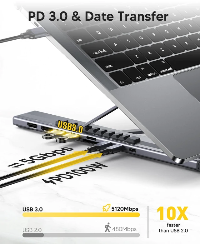 Alt view image 5 of 7 - USB C Laptop Docking Station Stand Dual Monitor, Single 8K for Windows DP 1.4 or Dual 4K for Win and Mac, 9 in 1 USB C Hub with HDMI+DP, 2*USB 3.0, PD 100W, USB C 3.0, SD/TF, Universal Dock Station