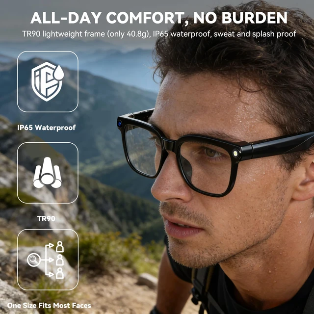 Alt view image 4 of 7 - AI Smart Glasses with Camera,8MP Camera Glasses,1080P Anti-Shake Video Recording, Real Time Translation,AI Voice Assistant,Object Recognition,Bluetooth Sunglasses for Men Women(Transparent Lenses)