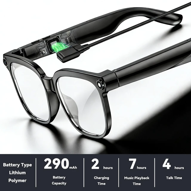 Alt view image 5 of 7 - AI Smart Glasses with Camera,8MP Camera Glasses,1080P Anti-Shake Video Recording, Real Time Translation,AI Voice Assistant,Object Recognition,Bluetooth Sunglasses for Men Women(Transparent Lenses)