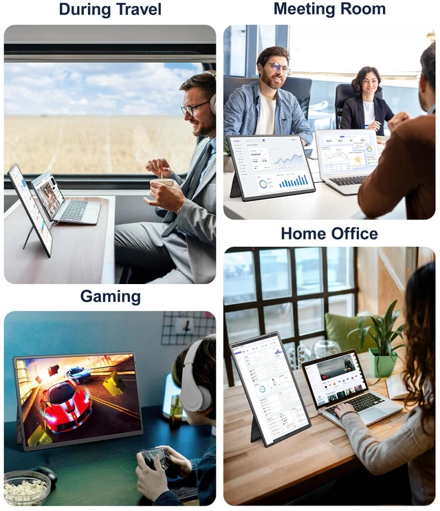 Alt view image 4 of 7 - 16.1" Portable Monitor, 1200P FHD Laptop Screen Extender, 360° Rotating Detachable Stand, Plug&Play Dual Monitor, Ultra-Thin Zero Frame Portable Screen for Laptop/PC/Mac/Windows/PS5