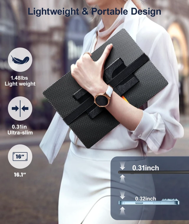 Alt view image 6 of 7 - 16.1" Portable Monitor, 1200P FHD Laptop Screen Extender, 360° Rotating Detachable Stand, Plug&Play Dual Monitor, Ultra-Thin Zero Frame Portable Screen for Laptop/PC/Mac/Windows/PS5
