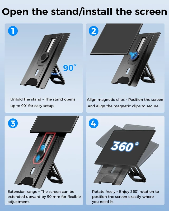 Alt view image 4 of 7 - Laptop Screen Extender, 16.1" FHD 1200P Portable Monitor for Laptop with Magnetic Detachable Stand, 360° Rotatable Borderless Screen, Plug & Play, Compatible with Windows Mac