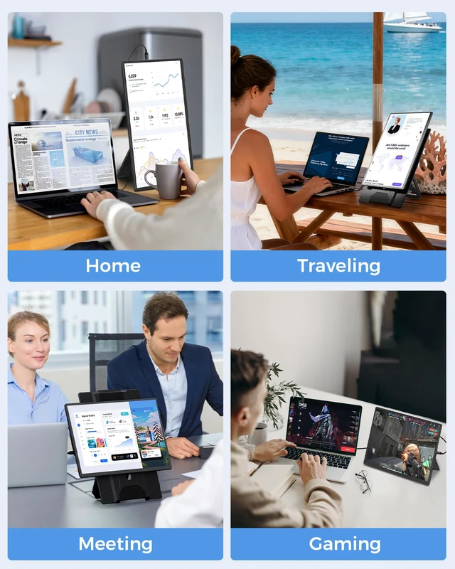 Alt view image 5 of 7 - Laptop Screen Extender, 16.1" FHD 1200P Portable Monitor for Laptop with Magnetic Detachable Stand, 360° Rotatable Borderless Screen, Plug & Play, Compatible with Windows Mac