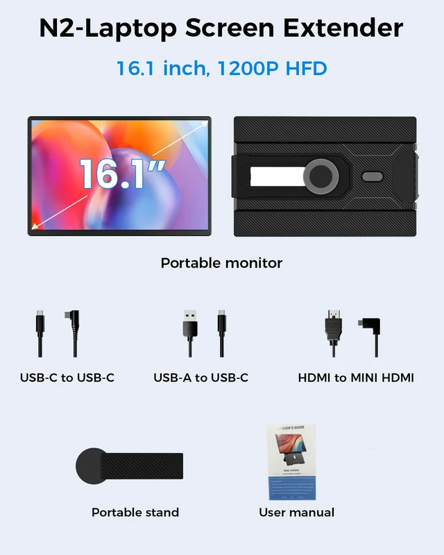 Alt view image 7 of 7 - Laptop Screen Extender, 16.1" FHD 1200P Portable Monitor for Laptop with Magnetic Detachable Stand, 360° Rotatable Borderless Screen, Plug & Play, Compatible with Windows Mac