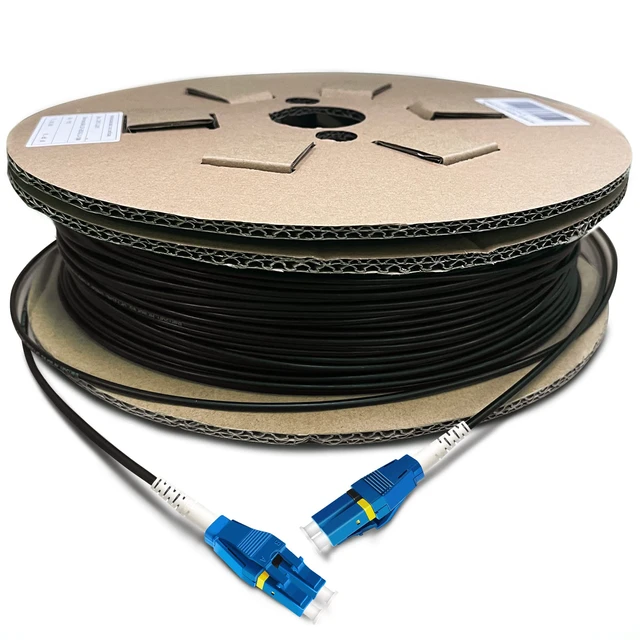 Main image of 100 Meters Uniboot LC to LC Outdoor Armored Fiber Patch Cable, Low Friction Single Mode Duplex Fiber Optic Cable Jumper Optical Patch Cord, 9/125um, (OS1/OS2 Compatible), LSZH Black
