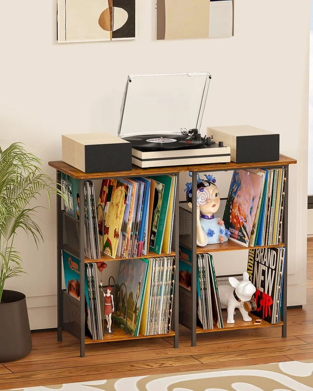 Alt view image 2 of 4 - Record Player for Vinyls with Two External Speakers Belt-Drive Turntables Vinyls Records Dual Stereo Speakers LP Players 3 Speed 3 Size Wireless AUX-in Auto Stop Stylish New Sleek Wood Lvory White