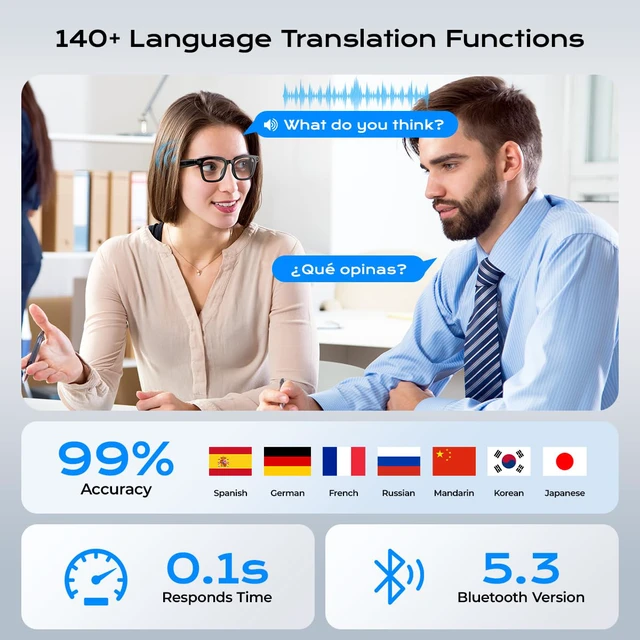 Alt view image 2 of 7 - XO AI Smart Glasses,HD 1080P Camera Glasses with Video Recording & Photo Taking, Language Real-Time Translation Glasses and Color-Change Lens Perfect for Travel, Business