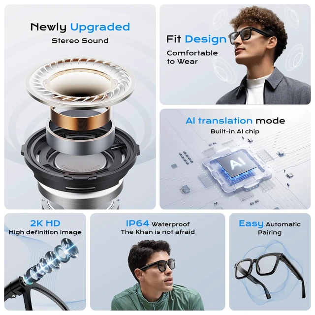 Alt view image 3 of 7 - XO AI Smart Glasses,HD 1080P Camera Glasses with Video Recording & Photo Taking, Language Real-Time Translation Glasses and Color-Change Lens Perfect for Travel, Business