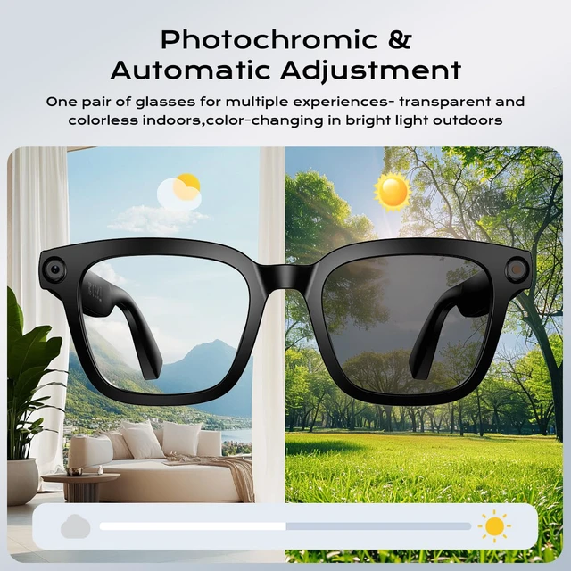 Alt view image 5 of 7 - XO AI Smart Glasses,HD 1080P Camera Glasses with Video Recording & Photo Taking, Language Real-Time Translation Glasses and Color-Change Lens Perfect for Travel, Business