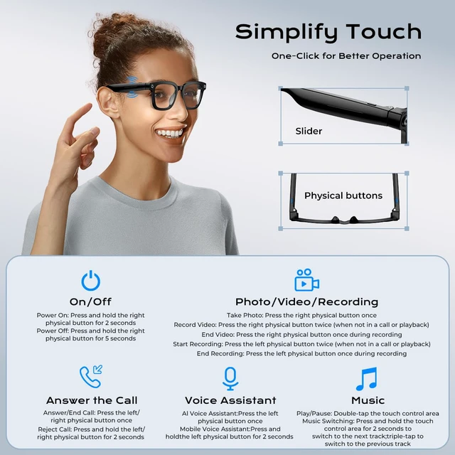 Alt view image 7 of 7 - XO AI Smart Glasses,HD 1080P Camera Glasses with Video Recording & Photo Taking, Language Real-Time Translation Glasses and Color-Change Lens Perfect for Travel, Business