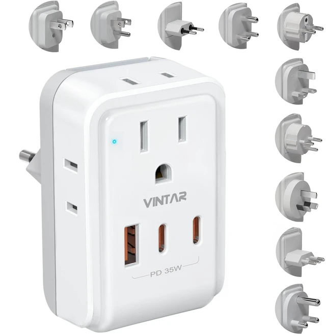 Main image of Universal Travel Adapter Kit, PD 35W International Power Adapter with 4 AC and 3 USB Ports(2 USB-C), Type A,B,C,D,E/F,G,H,I,L,M Detachable Attachments, Travel Adapter Worldwide for EU/UK/Africa