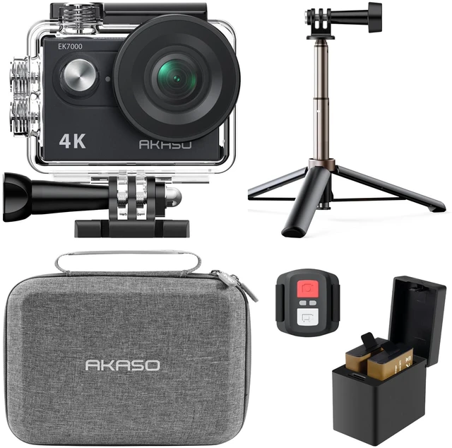 Main image of EK7000 4K30fps Action Camera with Mini Selfie Stick Tripod and Carrying Case Bundle EIS 131ft Waterproof Camera 4X Zoom Remote Control 20 MP Underwater Camera