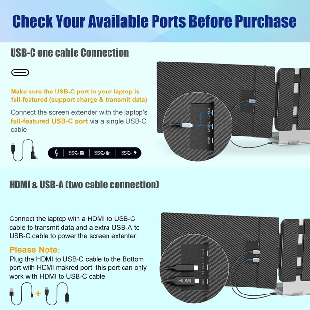 Alt view image 3 of 7 - Laptop Screen Extender, 14" FHD 1080P IPS Laptop Monitor Extender Dual Screen, Portable Monitor for Laptops 13-17" with USB-C/HDMI Port, Plug n Play for Windows/Mac/Android/Switch/PS5