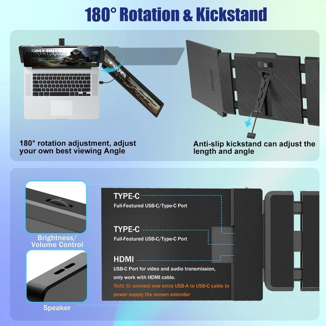 Alt view image 5 of 7 - Laptop Screen Extender, 14" FHD 1080P IPS Laptop Monitor Extender Dual Screen, Portable Monitor for Laptops 13-17" with USB-C/HDMI Port, Plug n Play for Windows/Mac/Android/Switch/PS5