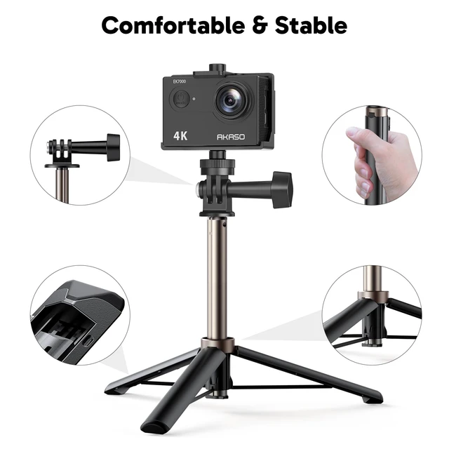 Alt view image 4 of 4 - EK7000 4K30fps Action Camera with Mini Selfie Stick Tripod and Carrying Case Bundle EIS 131ft Waterproof Camera 4X Zoom Remote Control 20 MP Underwater Camera