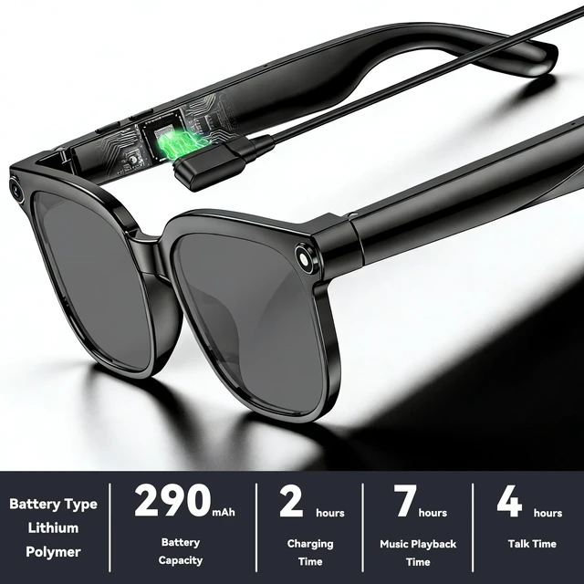Alt view image 5 of 7 - AI Smart Glasses with Camera,8MP Camera Glasses,1080P Anti-Shake Video Recording, Real Time Translation,AI Voice Assistant,Object Recognition,Bluetooth Sunglasses for Men Women(Black Lenses)