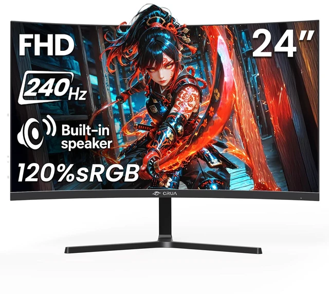 Main image of 24 240Hz Gaming Monitor, Curved FHD 1920 x 1080P, Built-in Speakers, Support 120% sRGB, AMD FreeSync, Low Motion Blur, Wall Mount Installs Compatible, for Office and Games(HDMI 2.0&DP 1.4)Black
