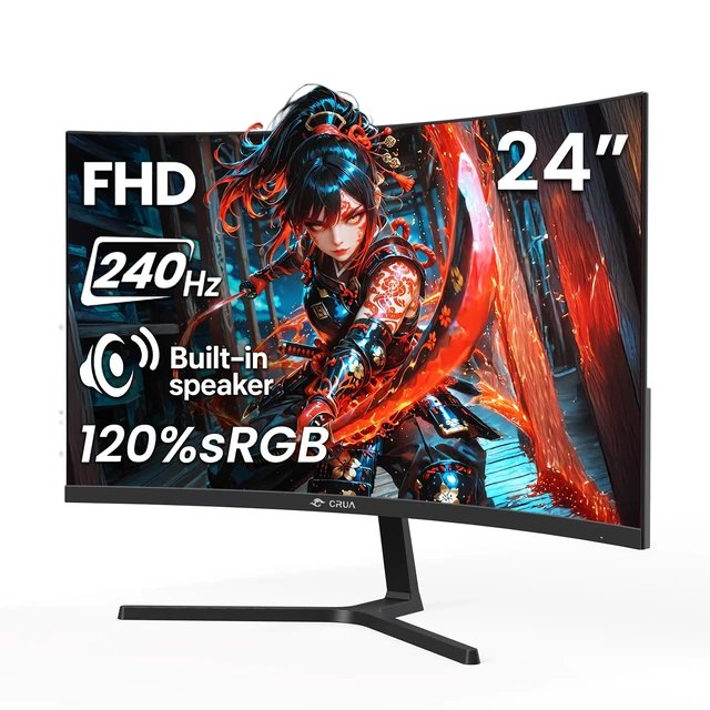 Alt view image 2 of 7 - 24 240Hz Gaming Monitor, Curved FHD 1920 x 1080P, Built-in Speakers, Support 120% sRGB, AMD FreeSync, Low Motion Blur, Wall Mount Installs Compatible, for Office and Games(HDMI 2.0&DP 1.4)Black