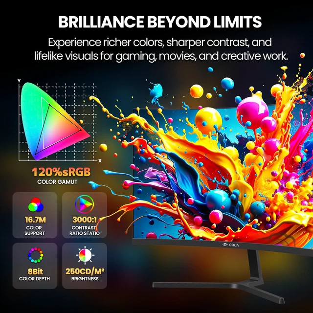 Alt view image 3 of 7 - 24 240Hz Gaming Monitor, Curved FHD 1920 x 1080P, Built-in Speakers, Support 120% sRGB, AMD FreeSync, Low Motion Blur, Wall Mount Installs Compatible, for Office and Games(HDMI 2.0&DP 1.4)Black
