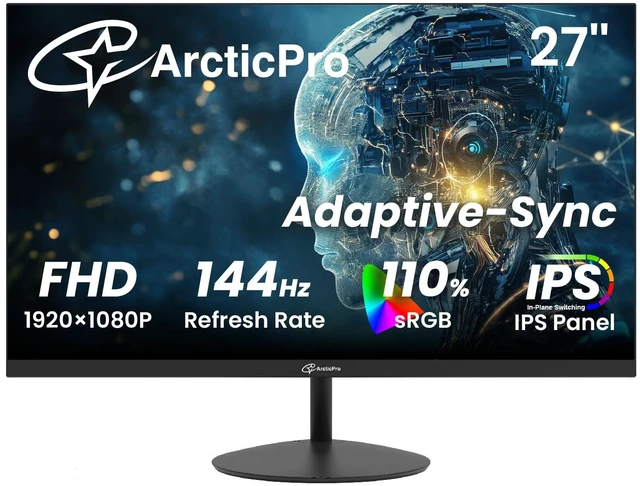 Main image of 27 Inch Monitor 144Hz, FHD 1080p Computer Monitor, IPS Gaming Monitor, Adaptive Sync, 110% sRGB, 1ms, 3-Sided Frameless, Ultra Slim, VESA Mountable, Anti-Blue Light Design, HDMI, DP