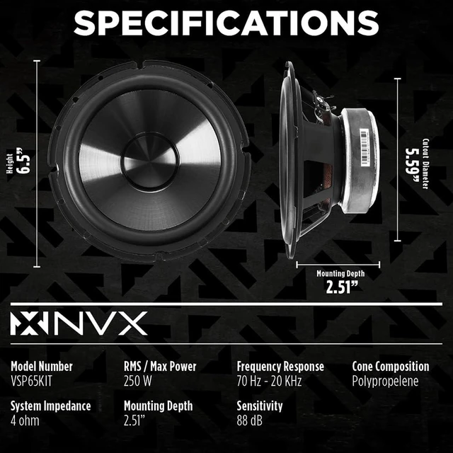 Alt view image 3 of 4 - VSP65KIT 750W Peak (250W RMS) 6.5" V-Series 2-Way Component Speaker System with 25mm Silk Dome Tweeters