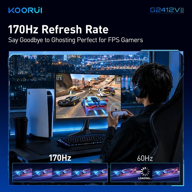 Alt view image 2 of 7 - 24 Inch Gaming Monitor, 170Hz FHD 1080P VA Display with 3000:1 Contrast, Eye Care, HDMI & VGA, VESA 100x100mm Mountable for Dorm Room, Dual-Screen Setup, PC and Console Gaming