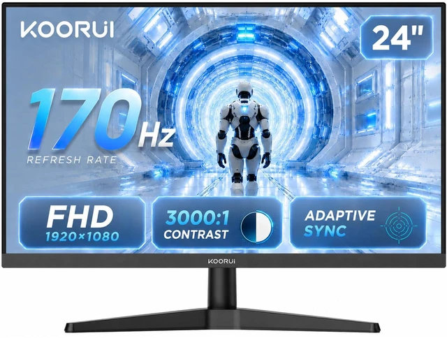 Main image of 24 Inch Gaming Monitor, 170Hz FHD 1080P VA Display with 3000:1 Contrast, Eye Care, HDMI & VGA, VESA 100x100mm Mountable for Dorm Room, Dual-Screen Setup, PC and Console Gaming