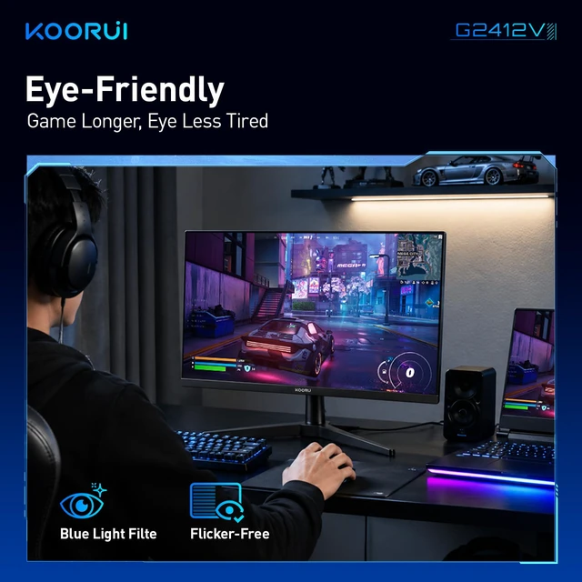Alt view image 6 of 7 - 24 Inch Gaming Monitor, 170Hz FHD 1080P VA Display with 3000:1 Contrast, Eye Care, HDMI & VGA, VESA 100x100mm Mountable for Dorm Room, Dual-Screen Setup, PC and Console Gaming