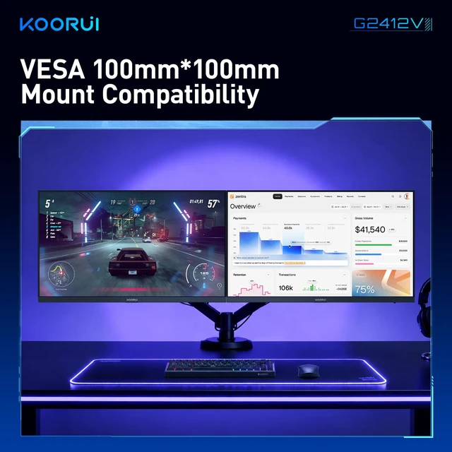Alt view image 7 of 7 - 24 Inch Gaming Monitor, 170Hz FHD 1080P VA Display with 3000:1 Contrast, Eye Care, HDMI & VGA, VESA 100x100mm Mountable for Dorm Room, Dual-Screen Setup, PC and Console Gaming