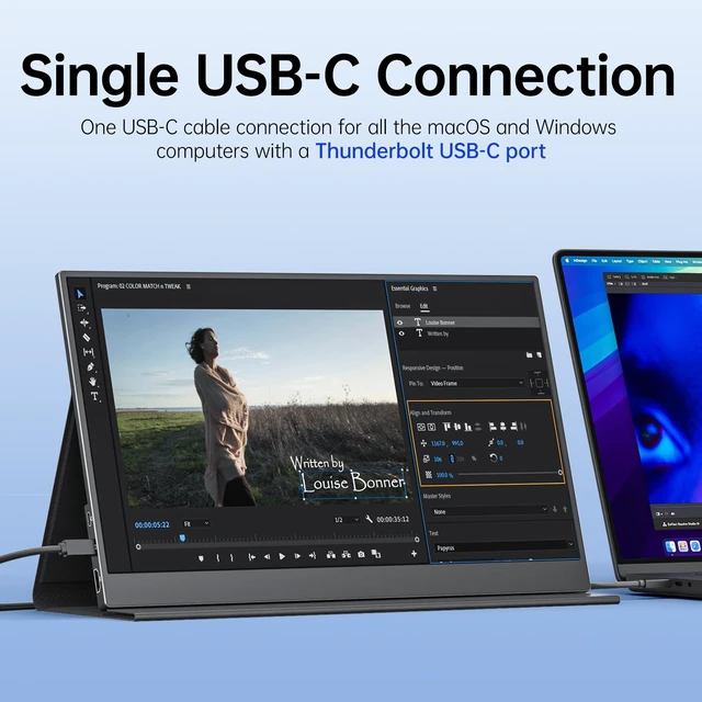 Alt view image 2 of 7 - Portable Monitor 15.6 Inch 1080P FHD 85% sRGB Second Screen, USB-C HDMI HDR FreeSync Travel Monitor for Laptop MacBook PC PS5 Xbox, VESA Mountable, with Speakers, Cover Stand, Black