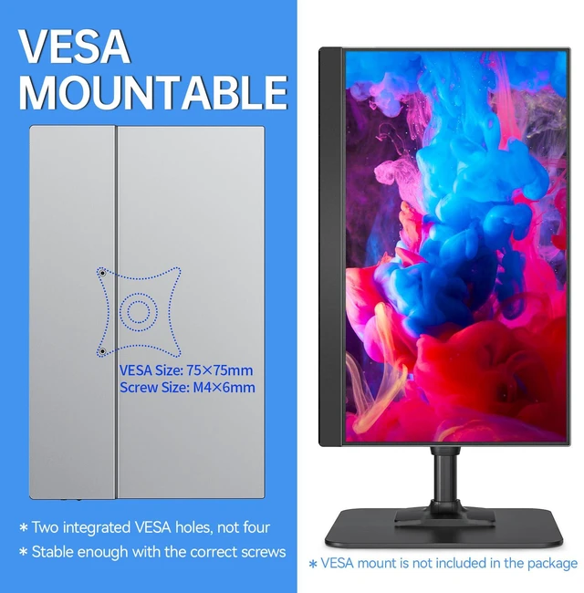 Alt view image 4 of 7 - Portable Monitor 15.6 Inch 1080P FHD 85% sRGB Second Screen, USB-C HDMI HDR FreeSync Travel Monitor for Laptop PC MacBook PS5 Xbox, VESA Mountable, with Speakers, Cover Stand, Silver