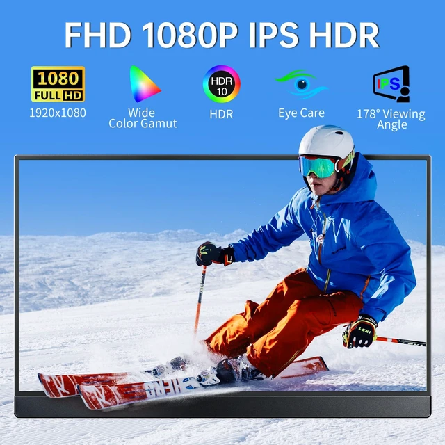 Alt view image 3 of 7 - Portable Monitor 15.6 Inch 1080P FHD 85% sRGB Second Screen, USB-C HDMI HDR FreeSync Travel Monitor for Laptop PC MacBook PS5 Xbox, VESA Mountable, with Speakers, Cover Stand, Silver
