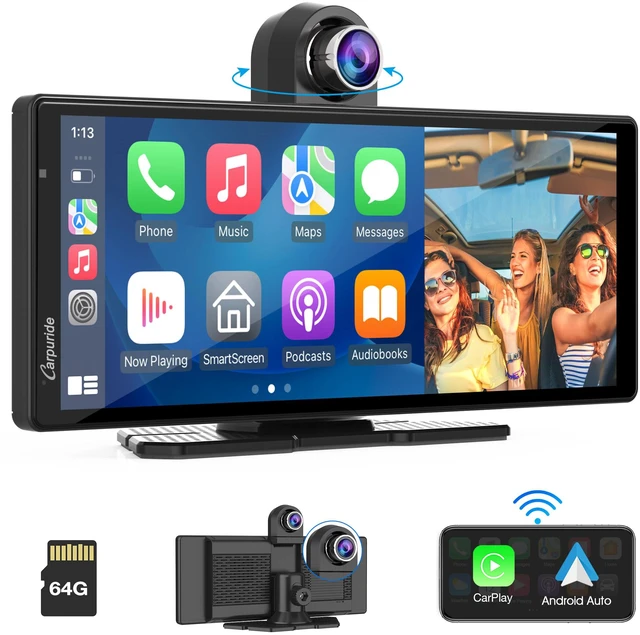 Main image of 4K W903 Portable Wireless Carplay & Android Auto with Dash Cam - 9.3" HD IPS Screen, 4K Front Camera, Loop Recording, Bluetooth, Mirror Link, GPS, Siri, Dashboard Mounted