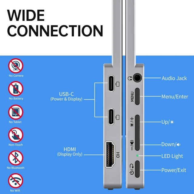 Alt view image 6 of 7 - Portable Monitor 15.6 Inch 1080P FHD 85% sRGB Second Screen, USB-C HDMI HDR FreeSync Travel Monitor for Laptop PC MacBook PS5 Xbox, VESA Mountable, with Speakers, Cover Stand, Silver