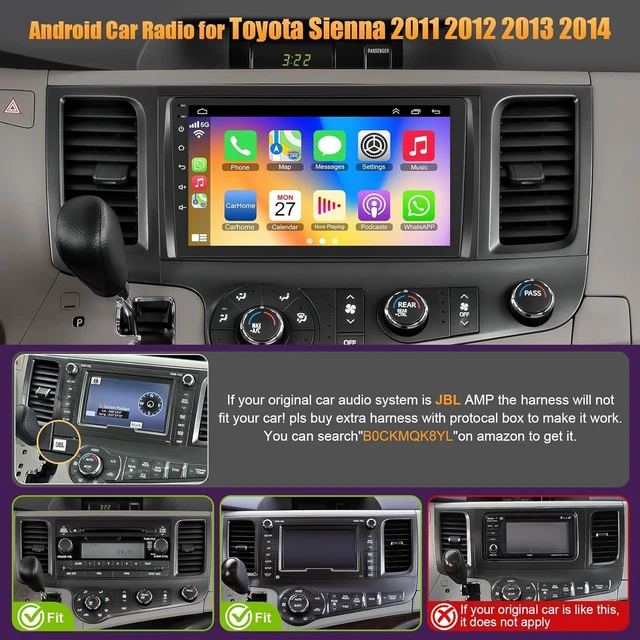 Alt view image 2 of 4 - 4GB+64GB Car Radio for Toyota Sienna 2011-2014,9 inch QLED Touchscreen Android 13 Stereo - Wireless Carplay & Android Auto,GPS Navigation & Bluetooth