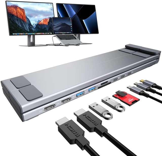 Main image of USB C Laptop Docking Station Stand, Dual Monitor 4K@60Hz, 9 in 1 USB C Hub with 2 HDMI, 2 USB 3.0, PD 100W, Universal Dock Station for MacBook Pro/Air/Dell/HP/Surface/Lenovo