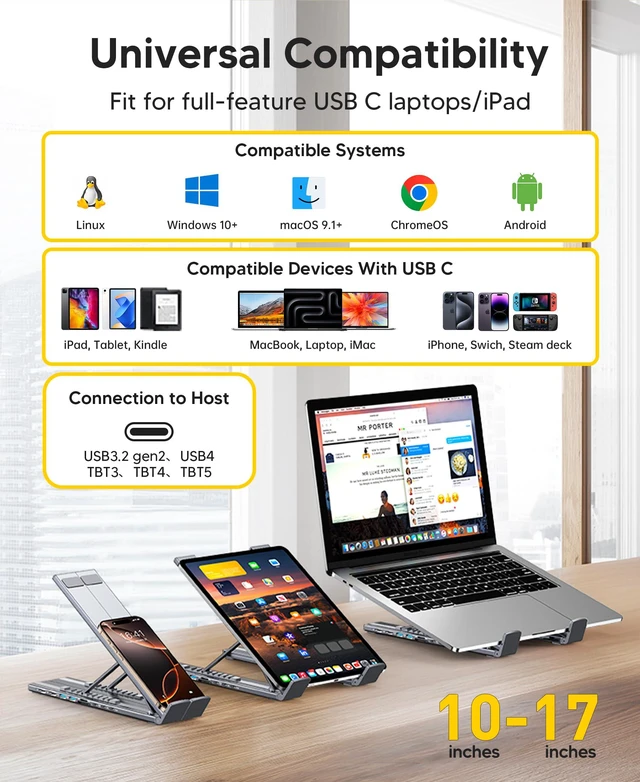 Alt view image 7 of 7 - USB C Laptop Docking Station Stand, Dual Monitor 4K@60Hz, 9 in 1 USB C Hub with 2 HDMI, 2 USB 3.0, PD 100W, Universal Dock Station for MacBook Pro/Air/Dell/HP/Surface/Lenovo