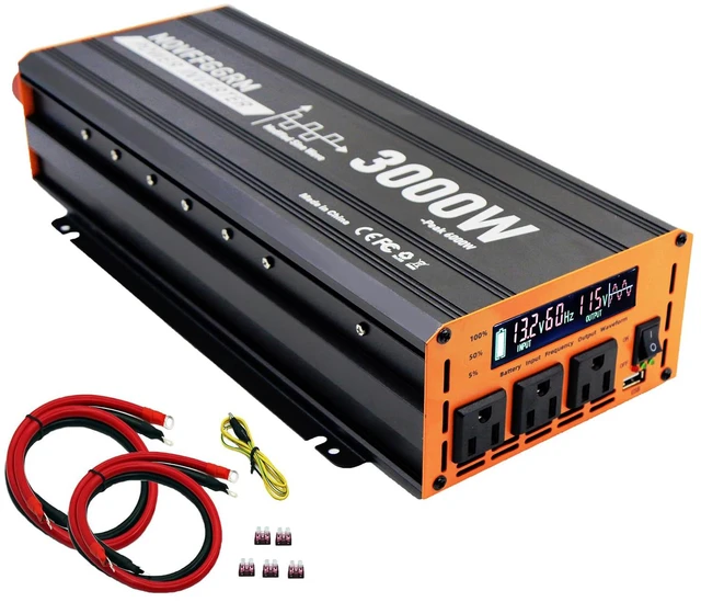 Main image of 3000 Watt Power Inverter Converter, Car/Truck/RV 12V DC to 110V AC Converter, with LED Display, 3AC Outlets, USB Port