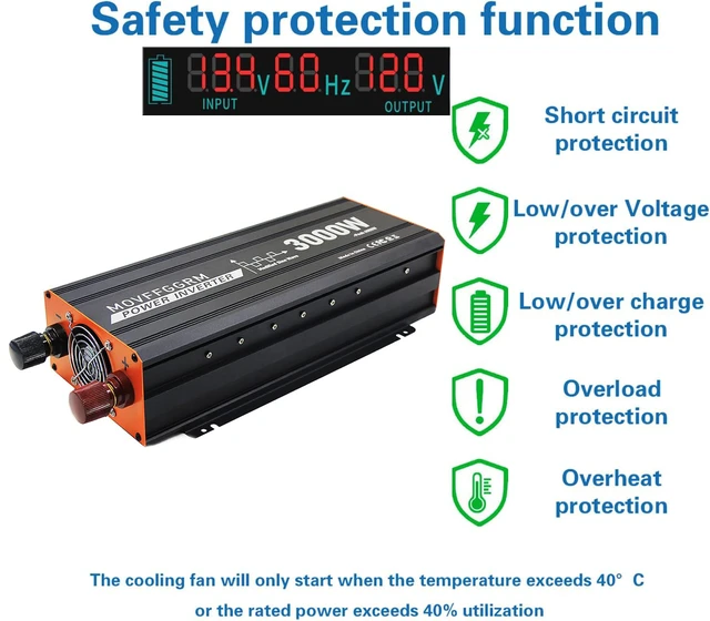 Alt view image 3 of 4 - 3000 Watt Power Inverter Converter, Car/Truck/RV 12V DC to 110V AC Converter, with LED Display, 3AC Outlets, USB Port