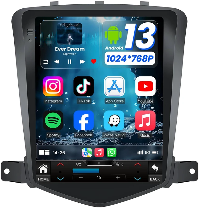 Main image of Upgrade Car Stereo for Chevrolet Chevy Cruze 2009-2015: Wireless Carplay Andriod Auto HD IPS Touchscreen Head Unit Radio Backup Camera GPS SWC 5G WiFi FM
